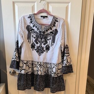 Black and White Embroidered Women's Blouse